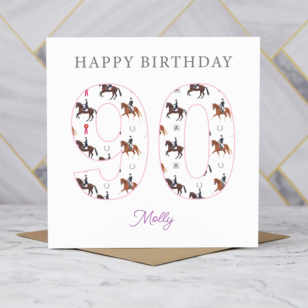 Personalised 90th Birthday Dressage Card, Custom Name Equestrian Birthday Card, Age 90 Horse Lover Card, Riding Gift for Her (P00291) - Default Title (P00291)