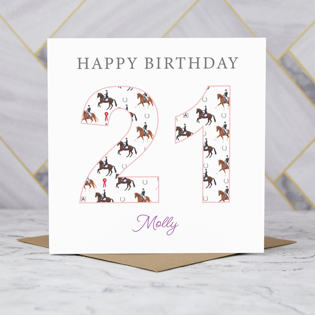 Personalised 21st Birthday Dressage Card, Custom Name Equestrian Birthday Card, Age 21 Horse Lover Card, Riding Gift for Her (P00292) - Default Title (P00292)