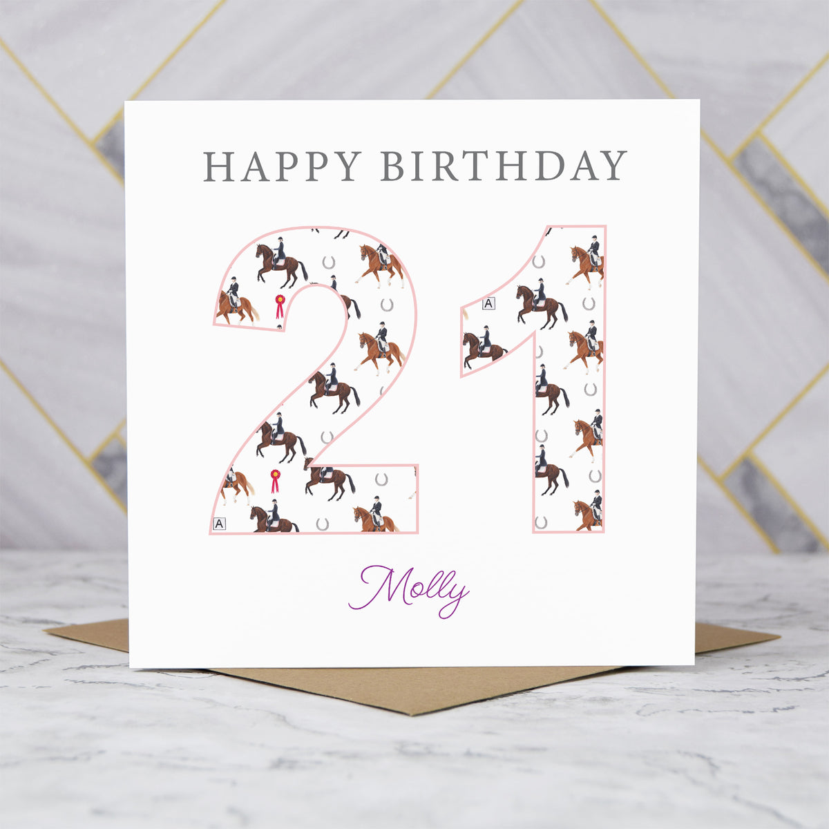 Personalised 21st Birthday Dressage Card, Custom Name Equestrian Birthday Card, Age 21 Horse Lover Card, Riding Gift for Her (P00292) - Default Title (P00292)