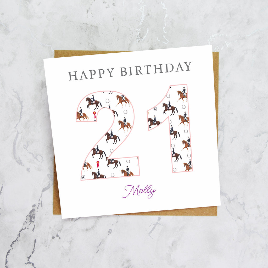 Personalised 21st Birthday Dressage Card, Custom Name Equestrian Birthday Card, Age 21 Horse Lover Card, Riding Gift for Her (P00292) - Default Title (P00292)