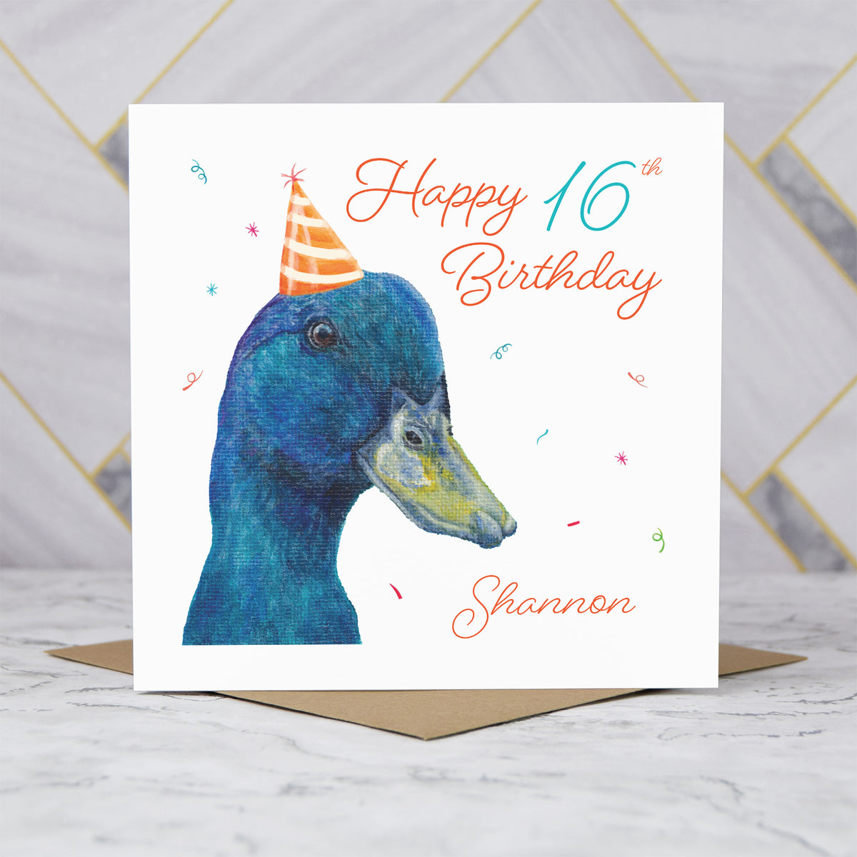 Personalised 16th Birthday Duck Card, Custom Name Birthday Card, Duck Lover Card, 16th Birthday Card, Cute Animal Card (P00295) - Default Title (P00295)