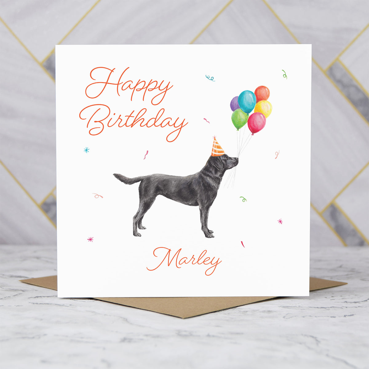 Personalised Black Labrador Birthday Card, Custom Name, Dog Lover Gift, Cute Pet Illustration, Balloons (P00306) - Default Title (P00306)