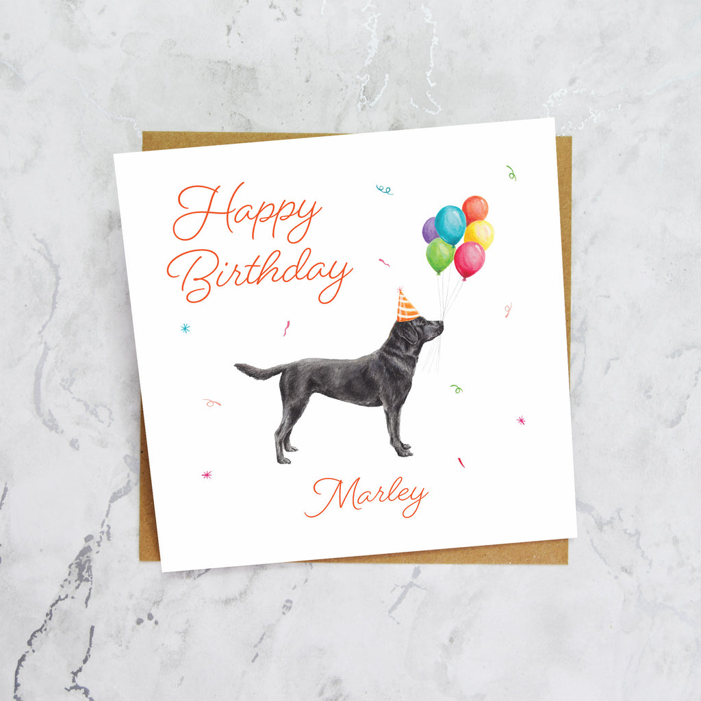 Personalised Black Labrador Birthday Card, Custom Name, Dog Lover Gift, Cute Pet Illustration, Balloons (P00306) - Default Title (P00306)