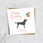 Personalised Black Labrador Birthday Card, Custom Name, Dog Lover Gift, Cute Pet Illustration, Balloons (P00306) - Default Title (P00306)