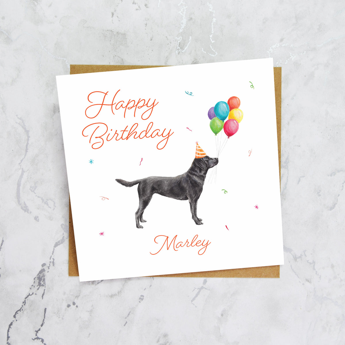Personalised Black Labrador Birthday Card, Custom Name, Dog Lover Gift, Cute Pet Illustration, Balloons (P00306) - Default Title (P00306)