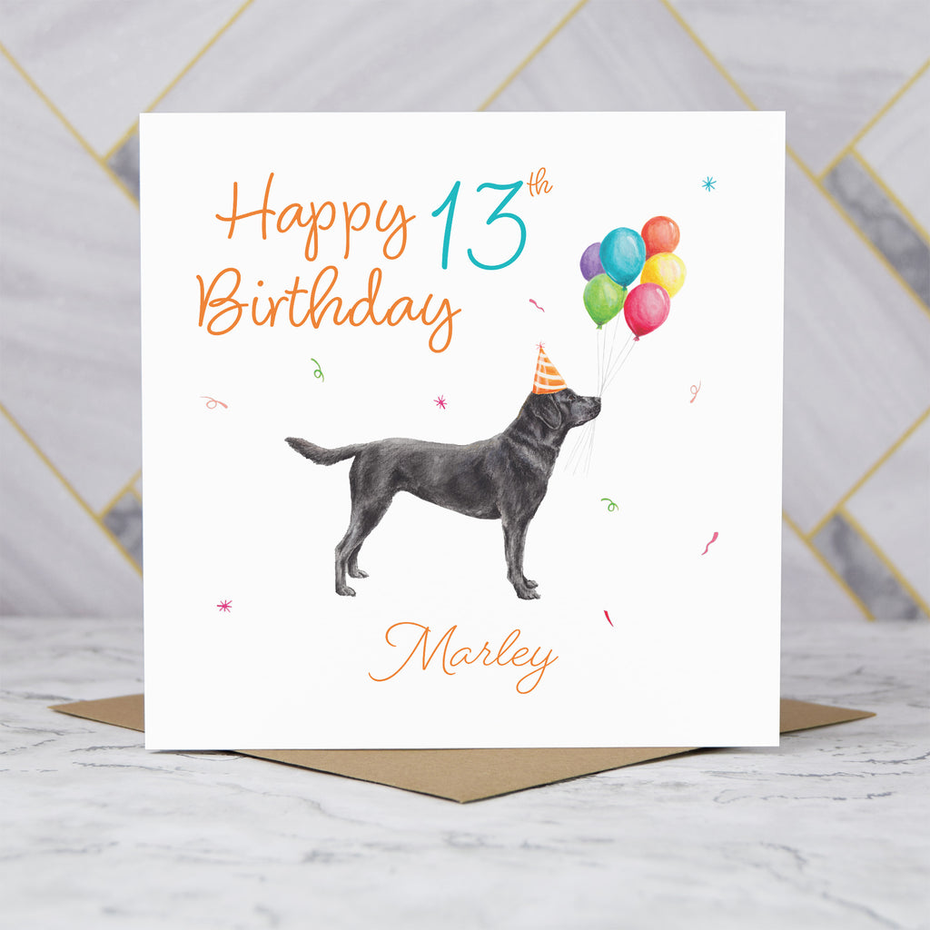 Personalised Black Labrador 13th Birthday Card, Custom Name, Dog Lover Gift, Countryside Pet Illustration, Age 13  (P00307) - Default Title (P00307)