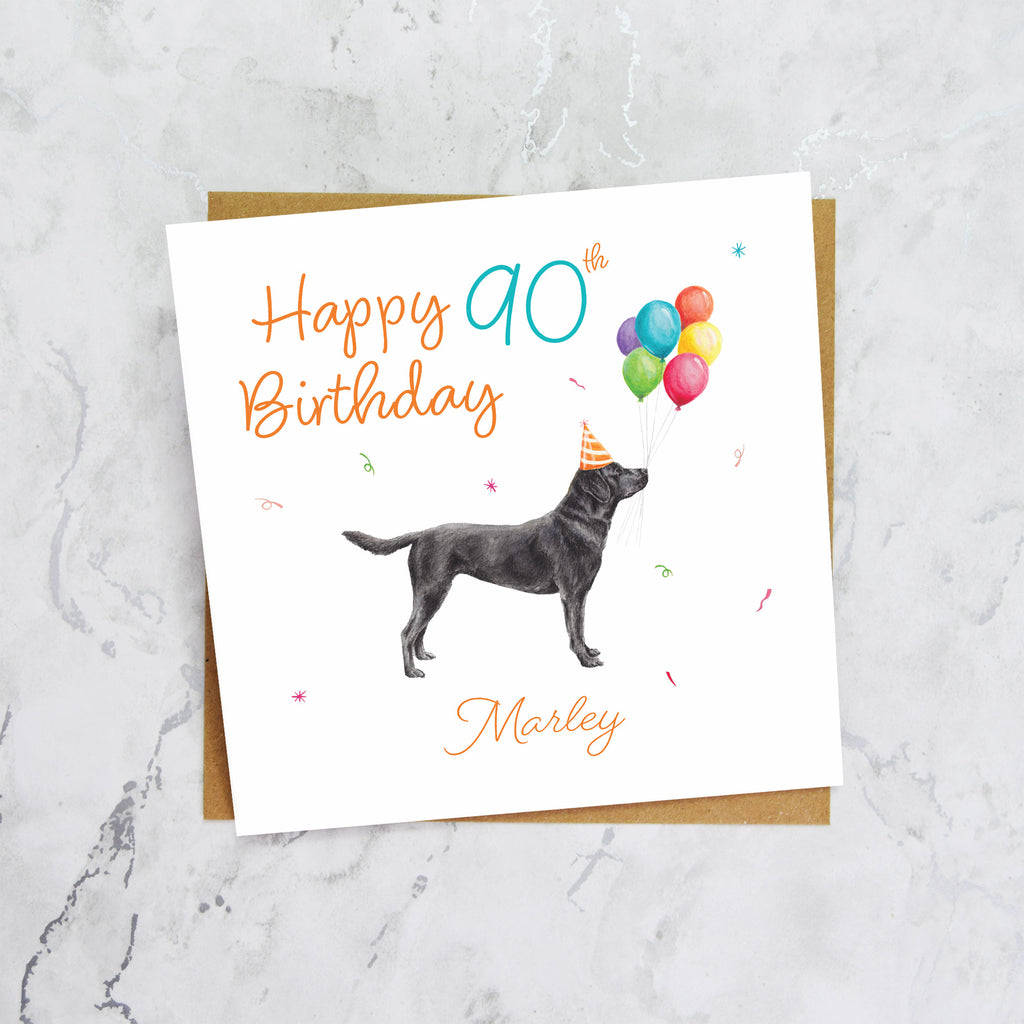 Personalised Black Labrador 90th Birthday Card, Custom Name, Dog Lover Gift, Countryside Pet Illustration, Age 90 (P00317) - Default Title (P00317)