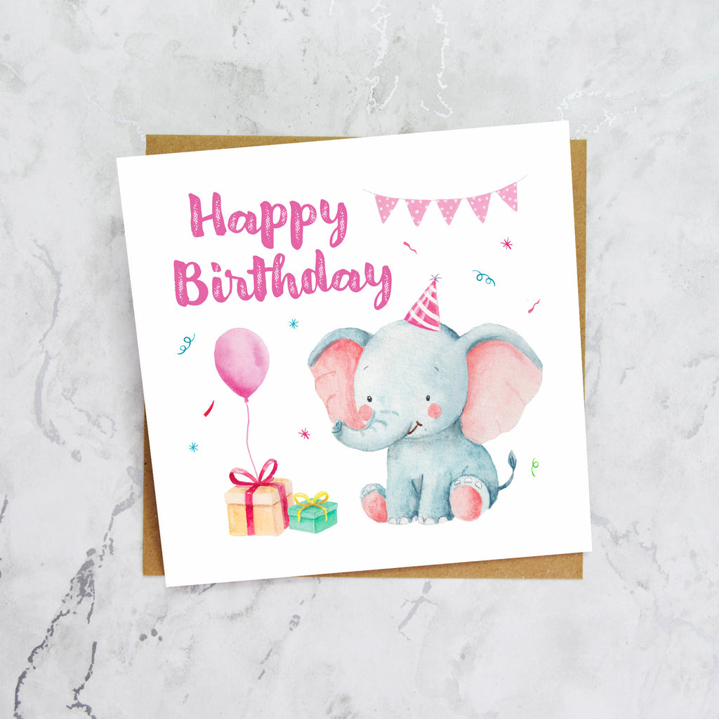 Cute Elephant Birthday Card, Children’s Happy Birthday Card, Kids Animal Birthday, Girl Birthday Card, Baby And Toddler Card (S00001) - Blank Inside - Sent To You (S00001)