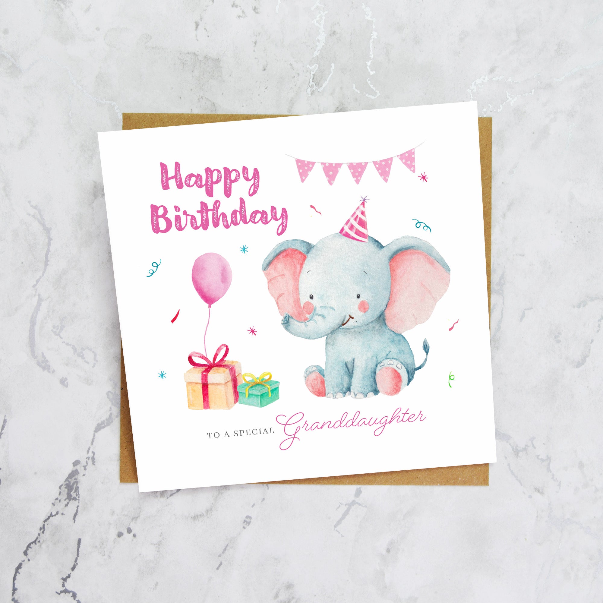 Granddaughter Birthday Card, Cute Elephant Birthday Card, To A Special Granddaughter, Kids Animal Birthday (S00007) - Blank Inside - Sent To You (S00007)