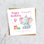 Grandma Birthday Card, Cute Elephant Birthday Card, To A Special Grandma, Kids Animal Birthday, Granddaughter Grandson Card (S00008) - Blank Inside - Sent To You (S00008)