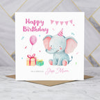 Step Mum Birthday Card, Cute Elephant Birthday Card, To A Special Step Mum, Kids Animal Birthday, Daughter Son Card (S00014) - Blank Inside - Sent To You (S00014)