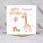 Happy Birthday Giraffe Card For Her, Cute Watercolour Girls Animal Birthday Card, Kids Childrens Card (S00022) - Blank Inside - Sent To You (S00022)
