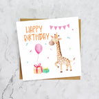 Happy Birthday Giraffe Card For Her, Cute Watercolour Girls Animal Birthday Card, Kids Childrens Card (S00022) - Blank Inside - Sent To You (S00022)
