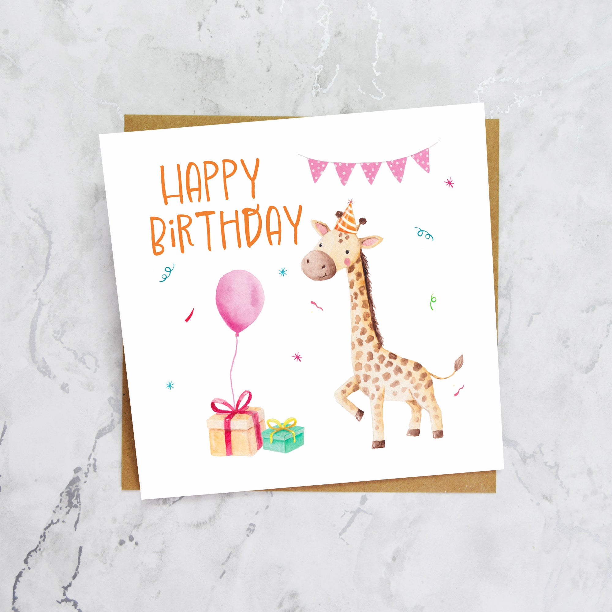 Happy Birthday Giraffe Card For Her, Cute Watercolour Girls Animal Birthday Card, Kids Childrens Card (S00022) - Blank Inside - Sent To You (S00022)
