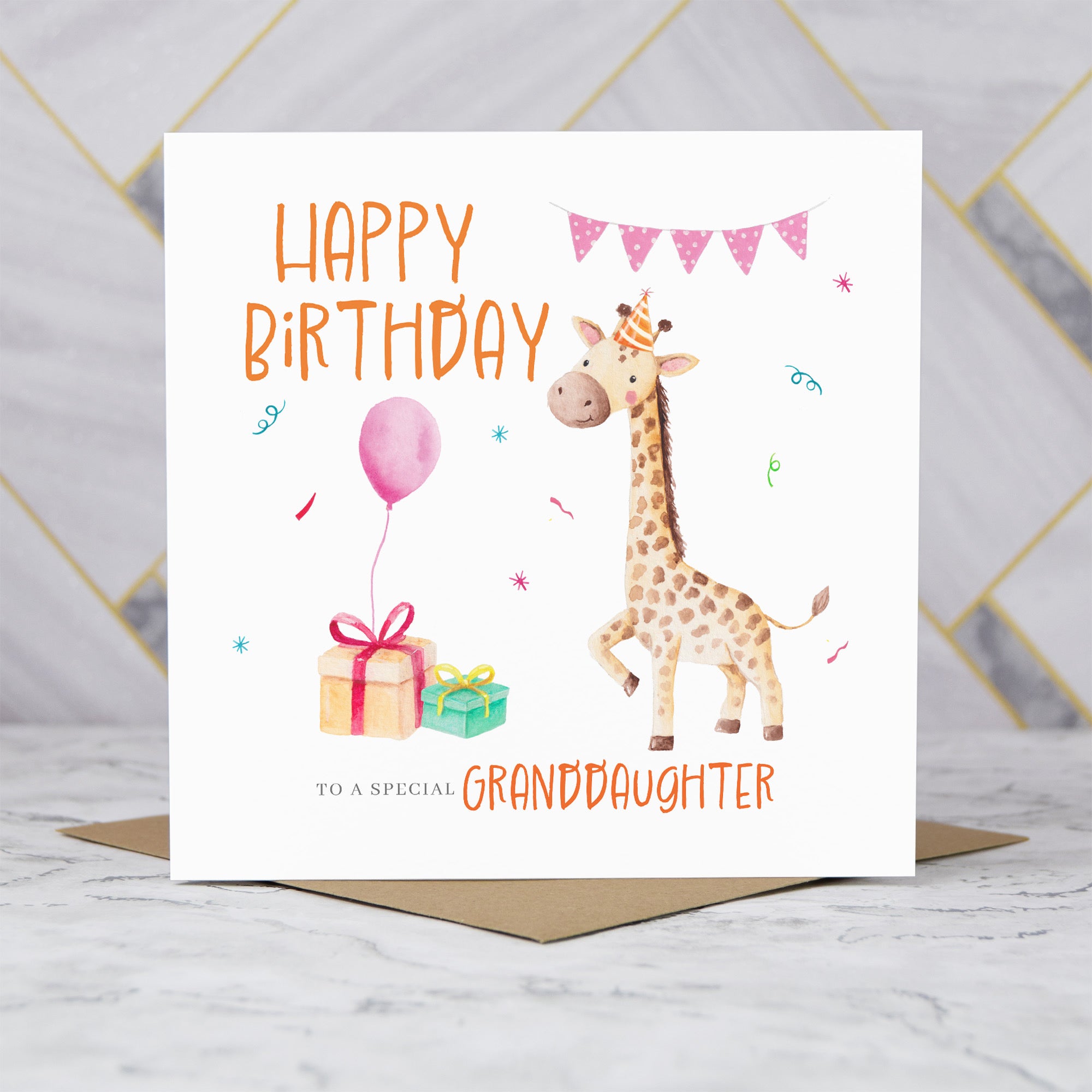 Cute Giraffe Granddaughter Birthday Card, Watercolour Animal Birthday Card For Granddaughter, Girls Birthday Card (S00023) - Blank Inside - Sent To You (S00023)