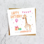 Cute Giraffe Granddaughter Birthday Card, Watercolour Animal Birthday Card For Granddaughter, Girls Birthday Card (S00023) - Blank Inside - Sent To You (S00023)