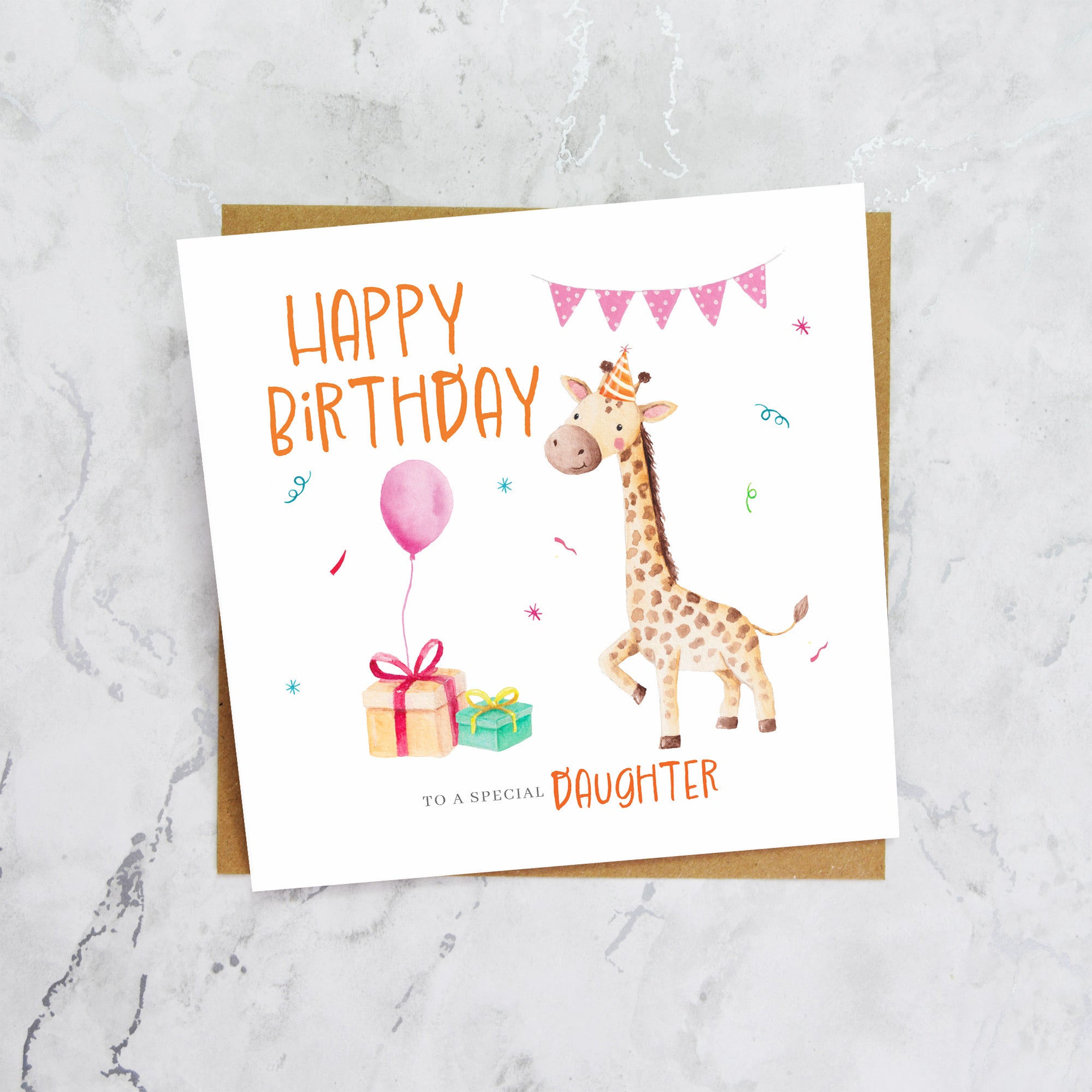 Cute Giraffe Daughter Birthday Card, Watercolour Animal Birthday Card For Daughter, Girls Birthday Card (S00027) - Blank Inside - Sent To You (S00027)