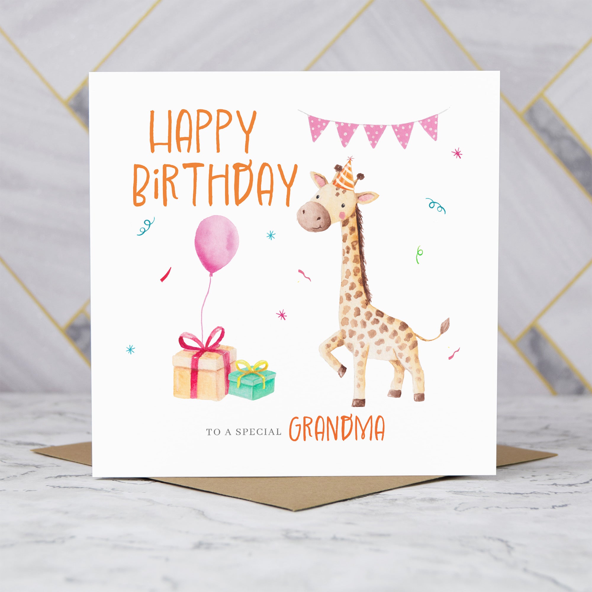 Cute Giraffe Grandma Birthday Card, Watercolour Animal Birthday Card For Grandma, Girls Birthday Card (S00030) - Blank Inside - Sent To You (S00030)