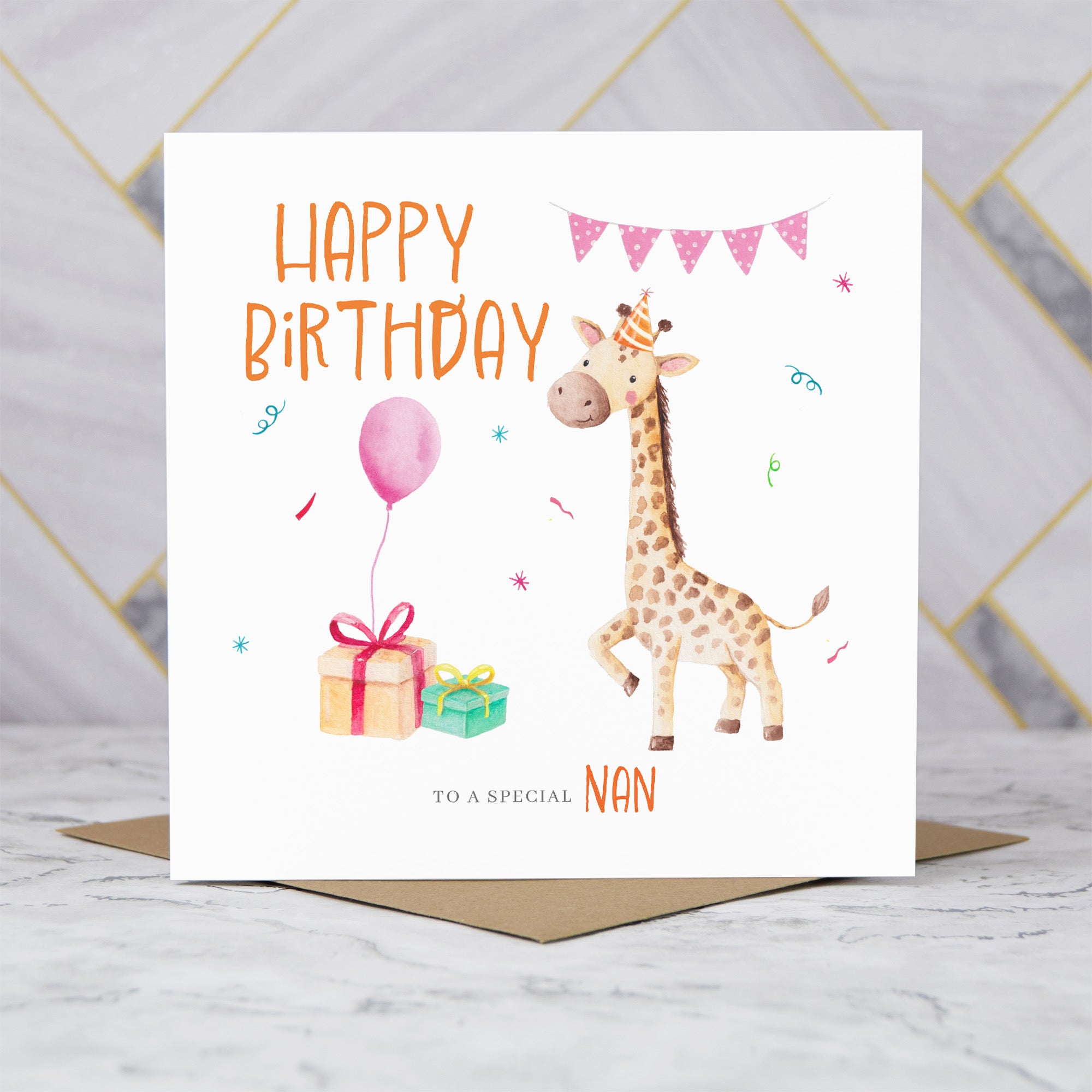 Cute Giraffe Nan Birthday Card, Watercolour Animal Birthday Card For Nan, Girls Birthday Card (S00031) - Blank Inside - Sent To You (S00031)