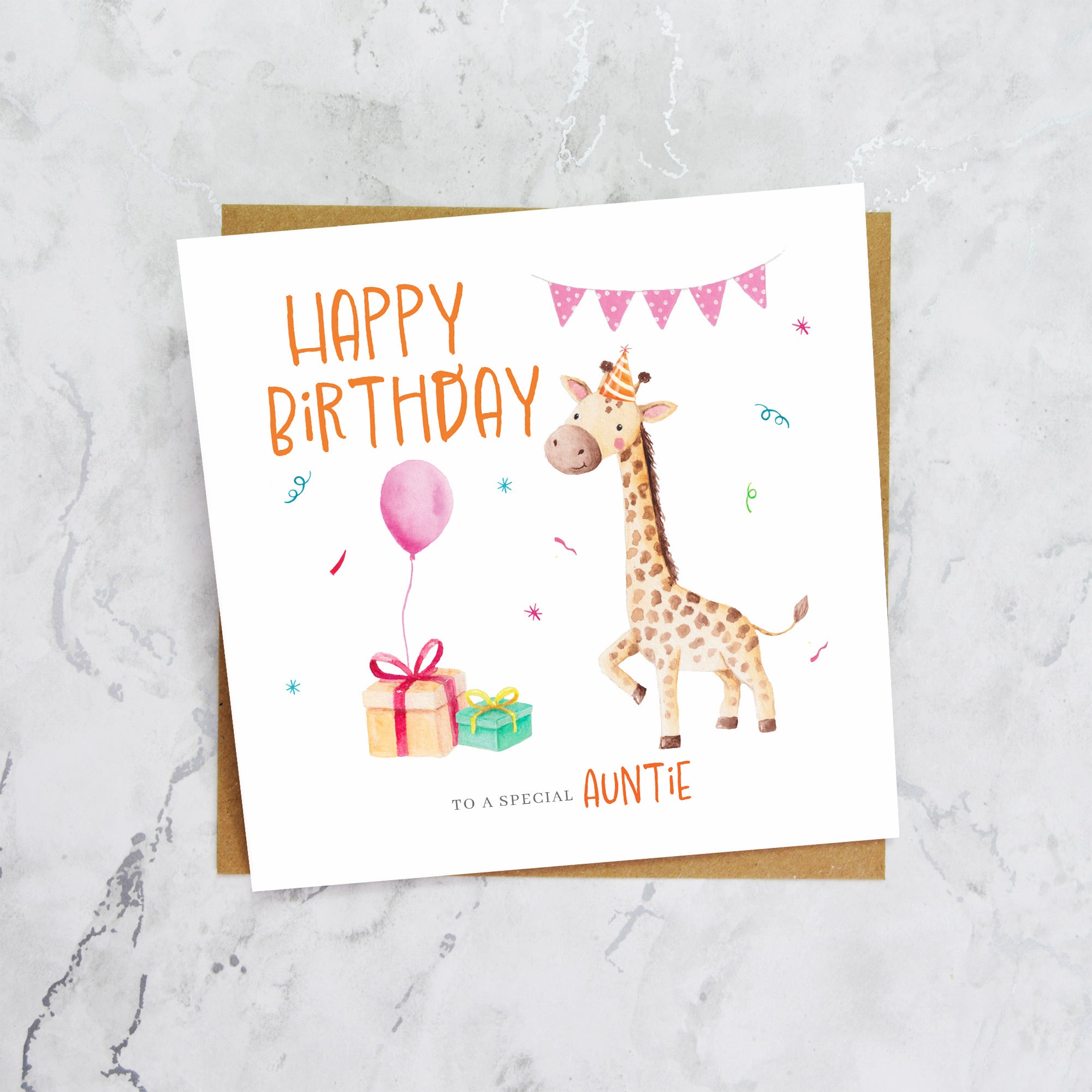 Cute Giraffe Auntie Birthday Card, Watercolour Animal Birthday Card For Auntie, Girls Birthday Card (S00032) - Blank Inside - Sent To You (S00032)