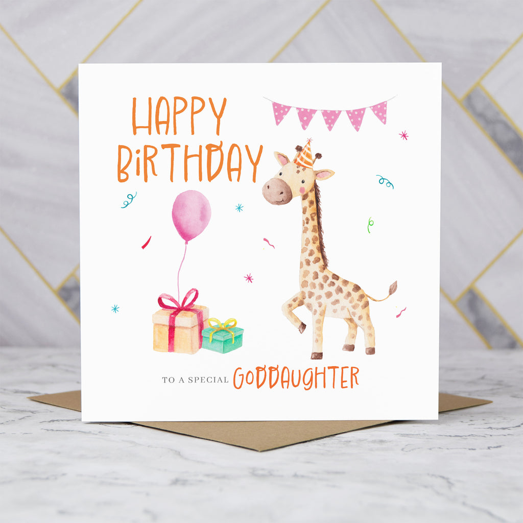 Cute Giraffe Goddaughter Birthday Card, Watercolour Animal Birthday Card For Goddaughter, Girls Birthday Card (S00033) - Blank Inside - Sent To You (S00033)