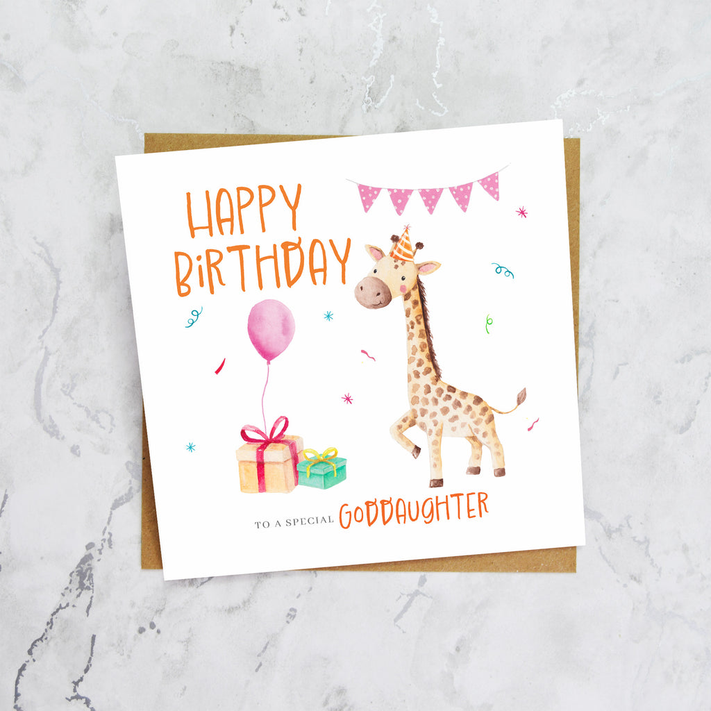 Cute Giraffe Goddaughter Birthday Card, Watercolour Animal Birthday Card For Goddaughter, Girls Birthday Card (S00033) - Blank Inside - Sent To You (S00033)