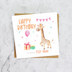 Cute Giraffe Step Mum Birthday Card, Watercolour Animal Birthday Card For Step Mum, Girls Birthday Card (S00034) - Blank Inside - Sent To You (S00034)