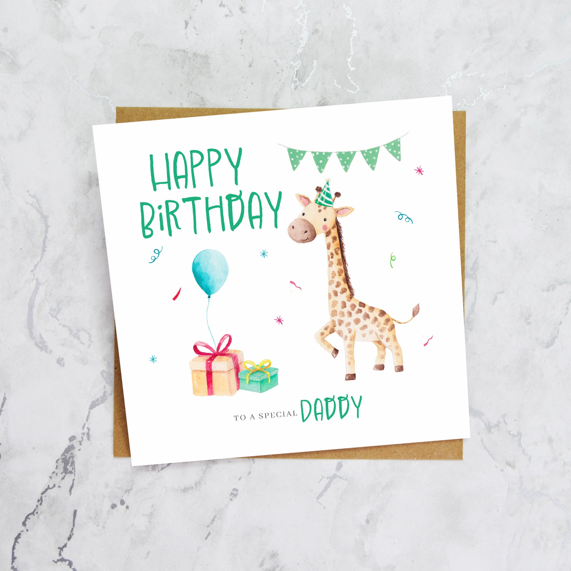Cute Giraffe Birthday Card for Boys, Animal Birthday Card For Daddy, Watercolour Giraffe Happy Birthday Card (S00037) - Blank Inside - Sent To You (S00037)