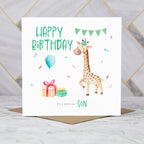 Cute Giraffe Birthday Card for Boys, Animal Birthday Card For Son, Watercolour Giraffe Happy Birthday Card (S00039) - Blank Inside - Sent To You (S00039)
