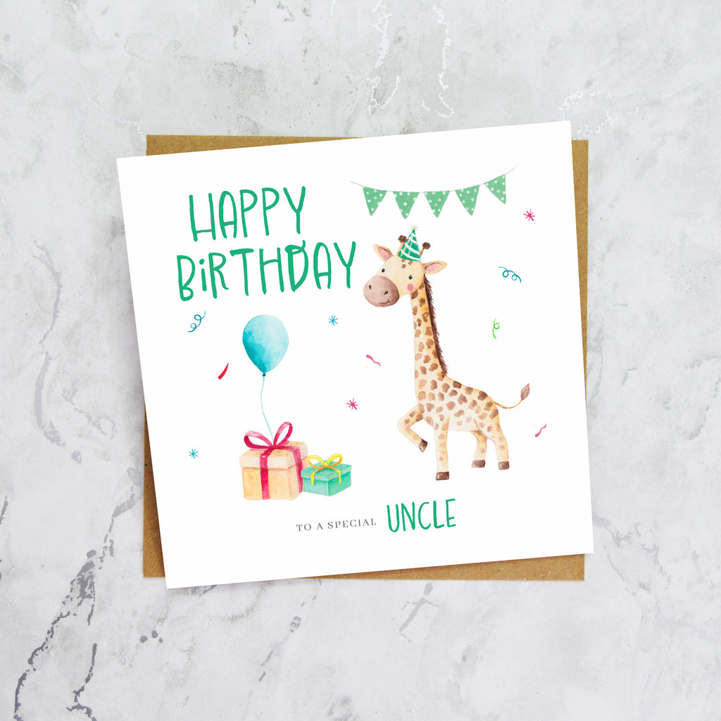 Cute Giraffe Birthday Card for Boys, Animal Birthday Card For Uncle, Watercolour Giraffe Happy Birthday Card (S00043) - Blank Inside - Sent To You (S00043)