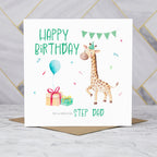 Cute Giraffe Birthday Card for Boys, Animal Birthday Card For Step Dad, Watercolour Giraffe Happy Birthday Card (S00045) - Blank Inside - Sent To You (S00045)