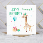 Happy Birthday Giraffe Card For Him, Cute Watercolour Boys Animal Birthday Card, Kids Childrens Card (S00048) - Blank Inside - Sent To You (S00048)