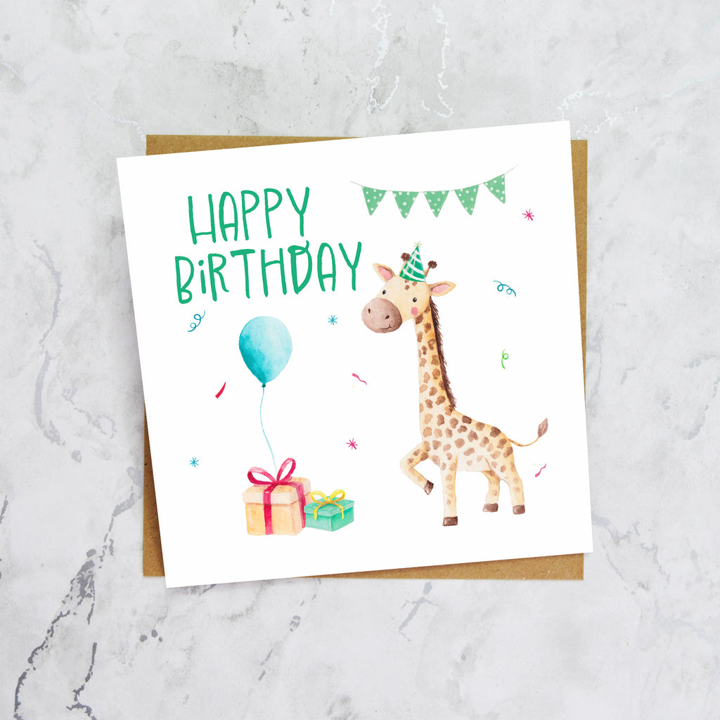 Happy Birthday Giraffe Card For Him, Cute Watercolour Boys Animal Birthday Card, Kids Childrens Card (S00048) - Blank Inside - Sent To You (S00048)