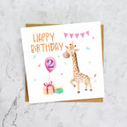2nd Birthday Giraffe Card for Girls, Cute Animal Second Birthday Card, Watercolour Toddler Happy Birthday Card (S00050) - Blank Inside - Sent To You (S00050)