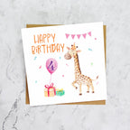 4th Birthday Giraffe Card for Girls, Cute Animal Fourth Birthday Card, Watercolour Toddler Happy Birthday Card (S00052) - Blank Inside - Sent To You (S00052)
