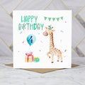 4th Birthday Giraffe Card for Boys, Cute Animal Fouth Birthday Card, Watercolour Toddler Happy Birthday Card (S00059) - Blank Inside - Sent To You (S00059)