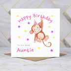 Personalised Monkey Happy Birthday Card For the Best Auntie, Kids Birthday Greeting Card For Her (S00063) - Blank Inside - Sent To You (S00063)