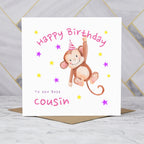 Personalised Monkey Happy Birthday Card For The Best Cousin, Kids Birthday Greeting Card For Her (S00064) - Blank Inside - Sent To You (S00064)