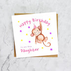 Personalised Monkey Happy Birthday Card For Daughter, Kids Birthday Greeting Card For Her (S00065) - Blank Inside - Sent To You (S00065)