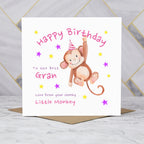 Personalised Monkey Happy Birthday Card For The Best Gran, Kids Birthday Greeting Card For Her (S00066) - Blank Inside - Sent To You (S00066)