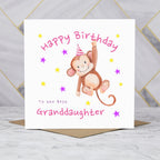 Personalised Monkey Happy Birthday Card For The Best Granddaughter, Kids Birthday Greeting Card For Her (S00067) - Blank Inside - Sent To You (S00067)