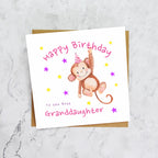 Personalised Monkey Happy Birthday Card For The Best Granddaughter, Kids Birthday Greeting Card For Her (S00067) - Blank Inside - Sent To You (S00067)