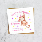 Personalised Monkey Happy Birthday Card For The Best Grandma, Kids Birthday Greeting Card For Her (S00068) - Blank Inside - Sent To You (S00068)