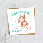 Personalised Monkey Happy Birthday Card For The Best Brother, Kids Birthday Greeting Card For Him (S00075) - Blank Inside - Sent To You (S00075)