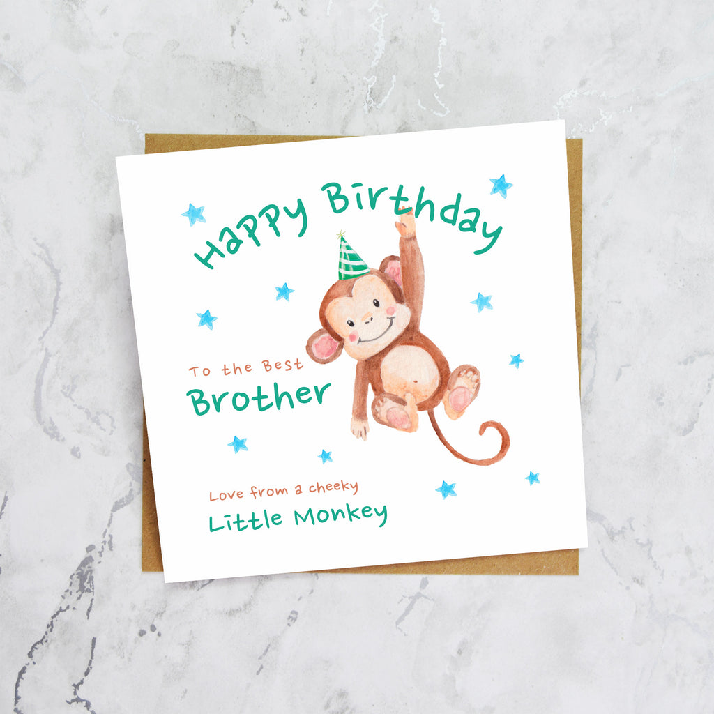 Personalised Monkey Happy Birthday Card For Brother, Kids Birthday Greeting Card For Him (S00076) - Blank Inside - Sent To You (S00076)