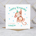 Personalised Monkey Happy Birthday Card For Cousin, Kids Birthday Greeting Card For Him (S00077) - Blank Inside - Sent To You (S00077)