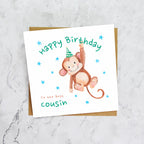 Personalised Monkey Happy Birthday Card For Cousin, Kids Birthday Greeting Card For Him (S00077) - Blank Inside - Sent To You (S00077)