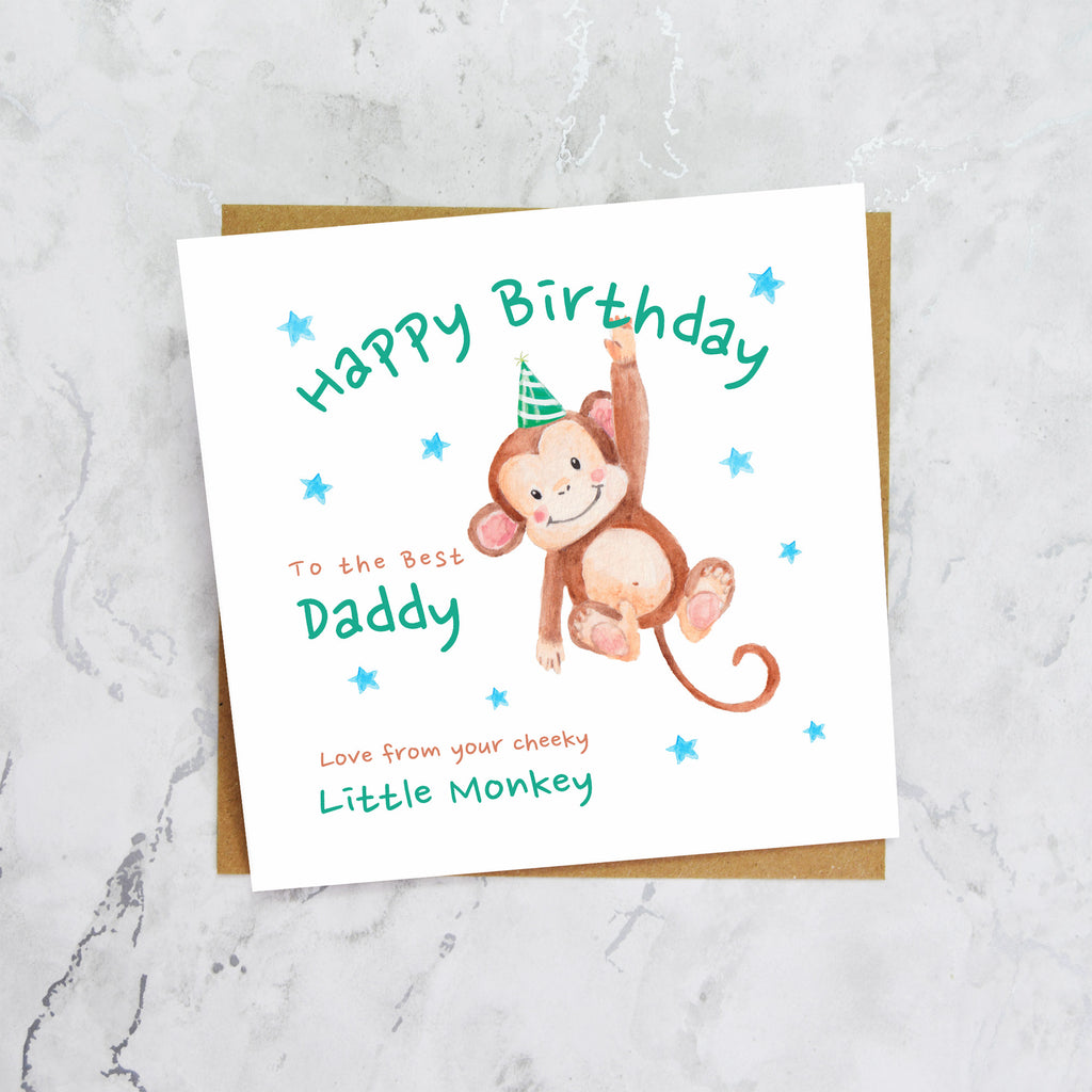 Personalised Monkey Happy Birthday Card For Daddy, Kids Birthday Greeting Card For Him (S00079) - Blank Inside - Sent To You (S00079)