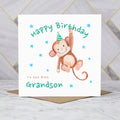 Personalised Monkey Happy Birthday Card For Grandson, Kids Birthday Greeting Card For Him (S00082) - Blank Inside - Sent To You (S00082)