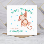 Personalised Monkey Happy Birthday Card For Grandson, Kids Birthday Greeting Card For Him (S00082) - Blank Inside - Sent To You (S00082)